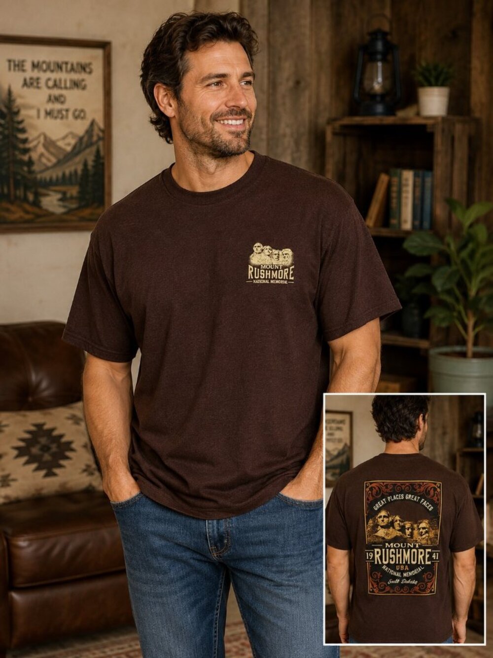 Gildan Mount Rushmore Graphic T Shirt Mens 2XL Russet Brown South Dakota NWT